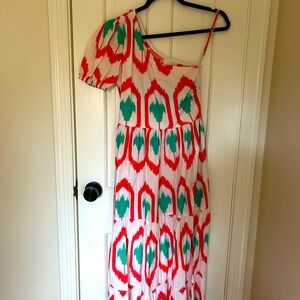 OLIPHANT One Shoulder Maxi Dress In Coral Odisha, Size XXS